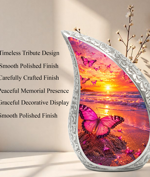 Butterfly Beach Urn for Human Ashes | Adult Cremation Urn with Ocean Sunset