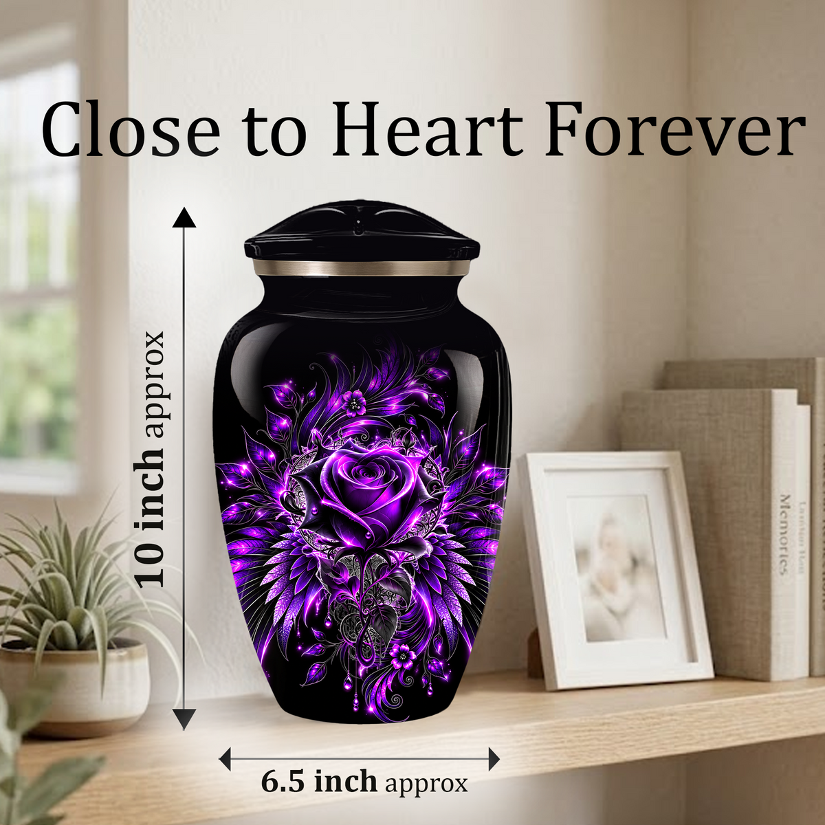 Purple Rose Adult Urn for Ashes – Gothic Floral Design Black Cremation Urn for Adults