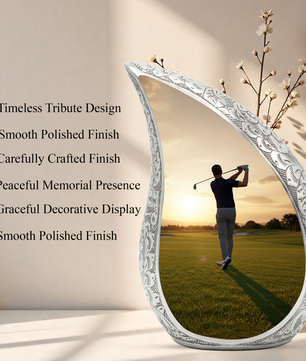 Golf Personalized Cremation Urn for Dad – Teardrop Style Aluminum Memorial Urn, 10 Inch