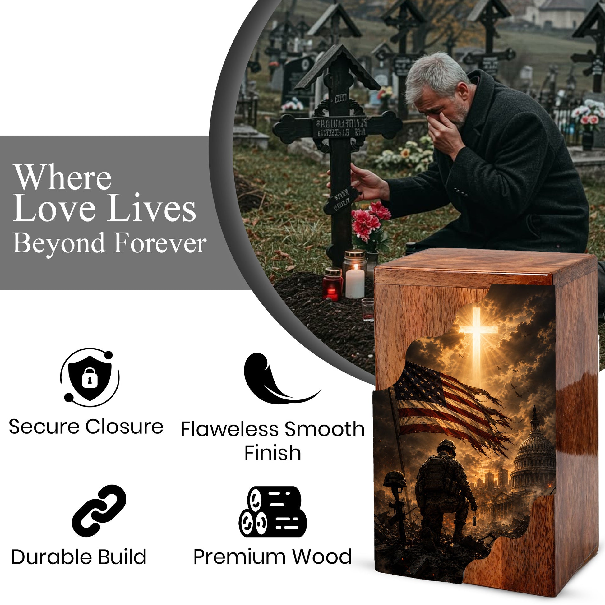 Christian Wooden Cremation Urn | Cross Urn for Ashes | Religious Urn for Dad