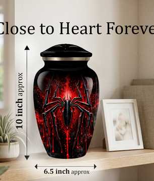 Black Spider Cremation Urn with Red Gothic Design – Adult Urn for Ashes