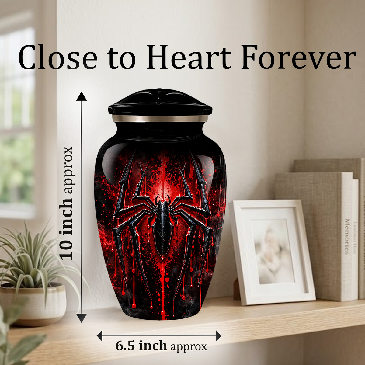 Black Spider Cremation Urn with Red Gothic Design – Adult Urn for Ashes