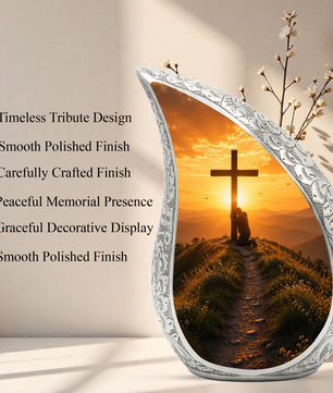 Cross Sunset Urn for Dad | Personalized Cremation Urn for Father's Ashes Memorial