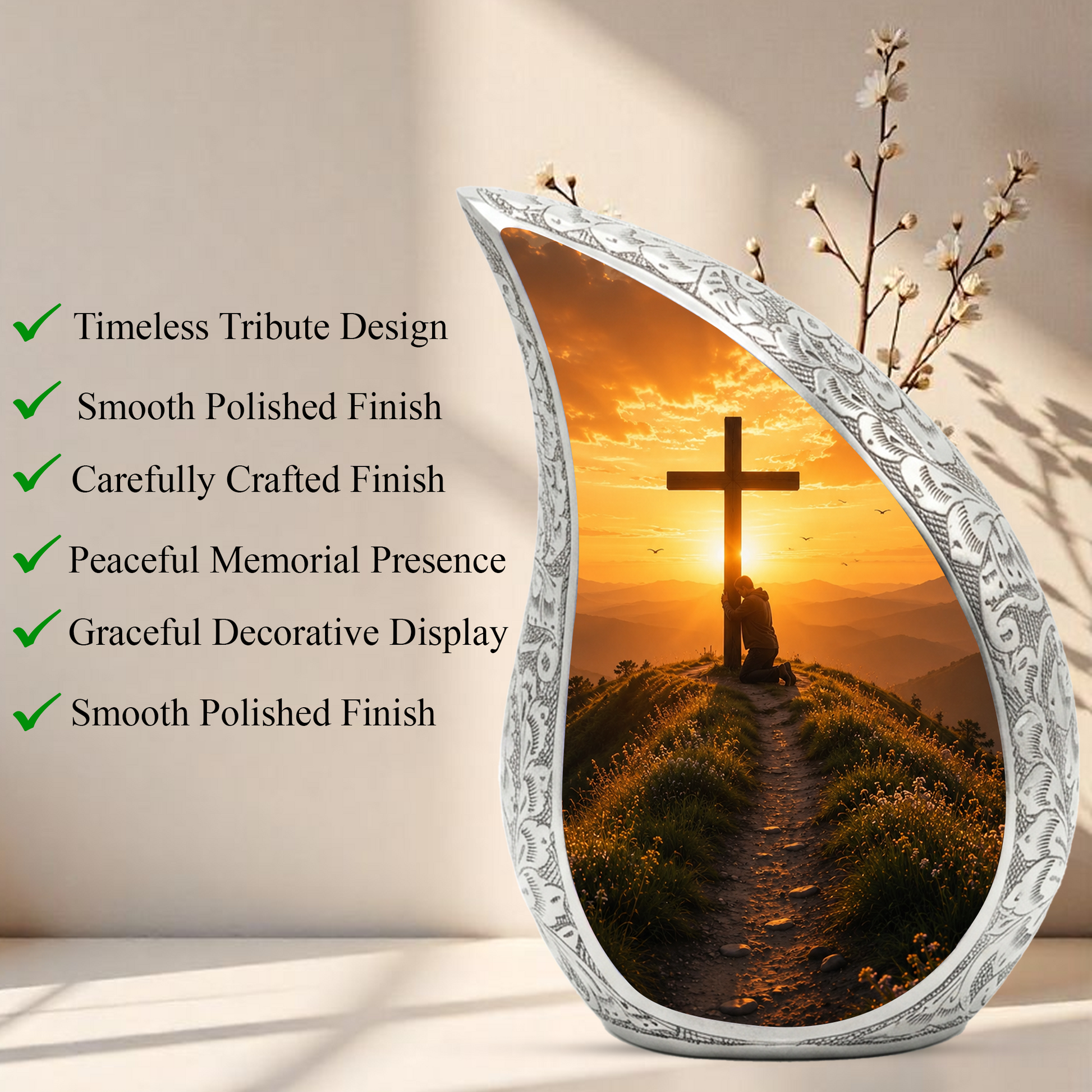 Cross Sunset Urn for Dad | Personalized Cremation Urn for Father's Ashes Memorial