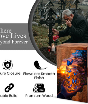 Butterfly Wooden Cremation Urn – Glowing Butterfly Memorial Urn for Human Ashes
