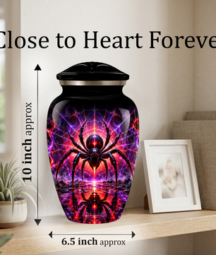 Black Spider Cremation Urn – Gothic Spider Web Adult Memorial Urn for Ashes