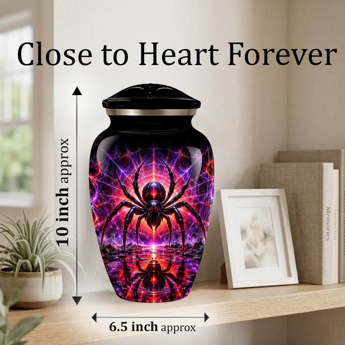 Black Spider Cremation Urn – Gothic Spider Web Adult Memorial Urn for Ashes