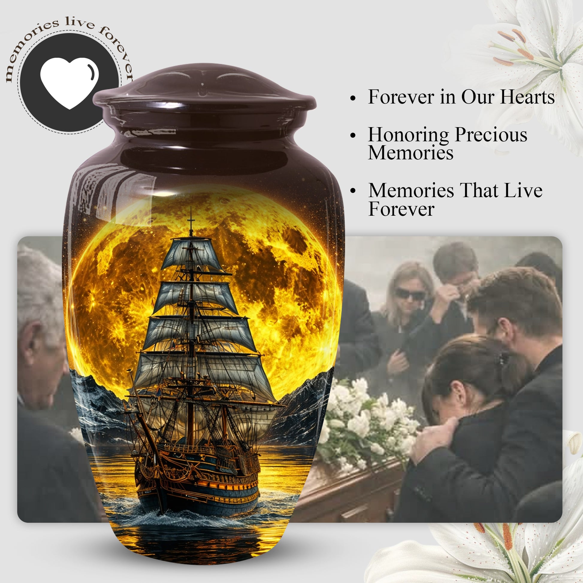 Memorial Urn for Dad, Sailing Ship Cremation  Large Urn for Ashes