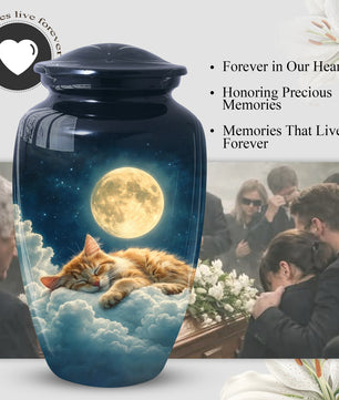 Cat Memorial Urn for Mom | Moon Cat Cremation  Large Urn for Ashes- Funeral Keepsake Urn