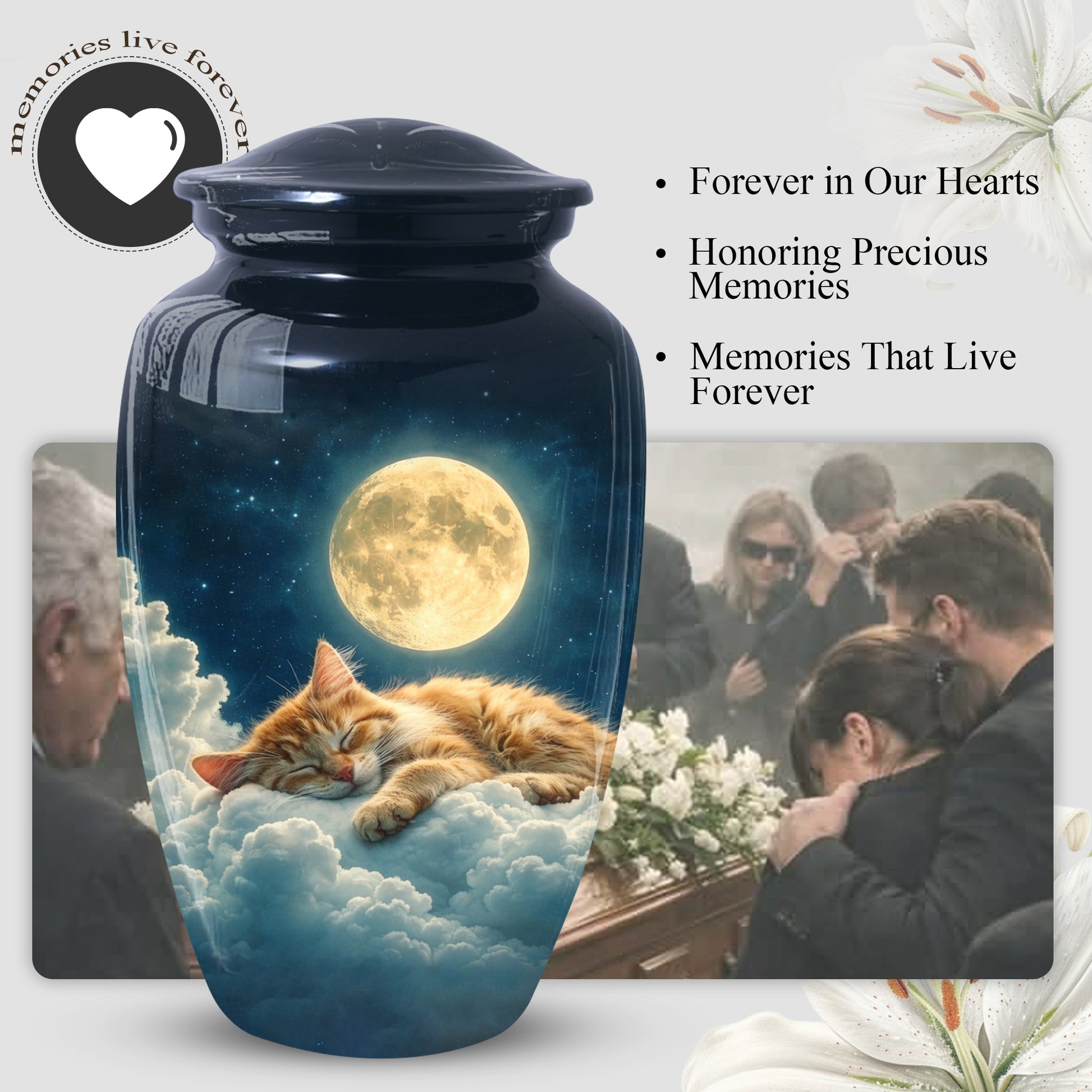 Cat Memorial Urn for Mom | Moon Cat Cremation  Large Urn for Ashes- Funeral Keepsake Urn