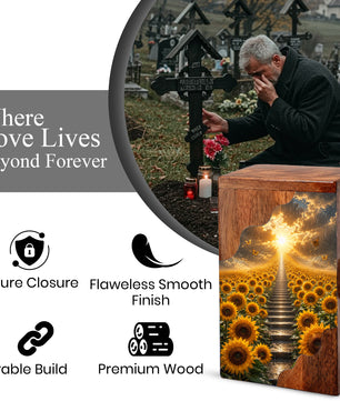 Sunflower Wooden Cremation Urn for Mom | Personalized Urn for Human Ashes