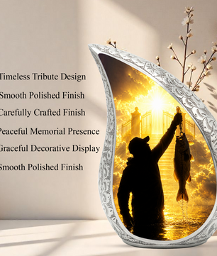 Fishing in Heaven Urn for Dad – Gone Fishing Cremation Urn for Human Ashes, Fishing Memorial Urn