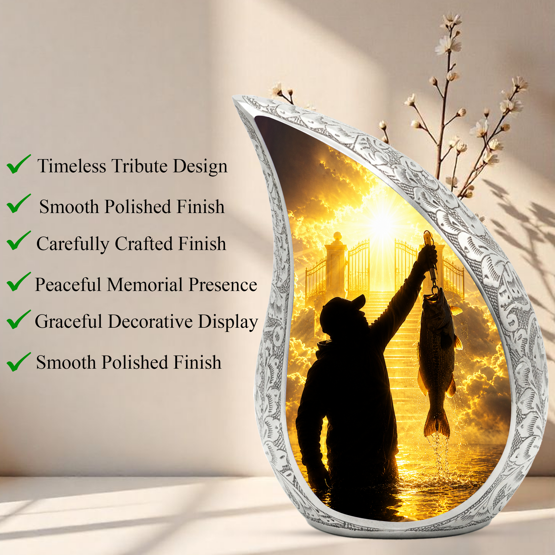Fishing in Heaven Urn for Dad – Gone Fishing Cremation Urn for Human Ashes, Fishing Memorial Urn