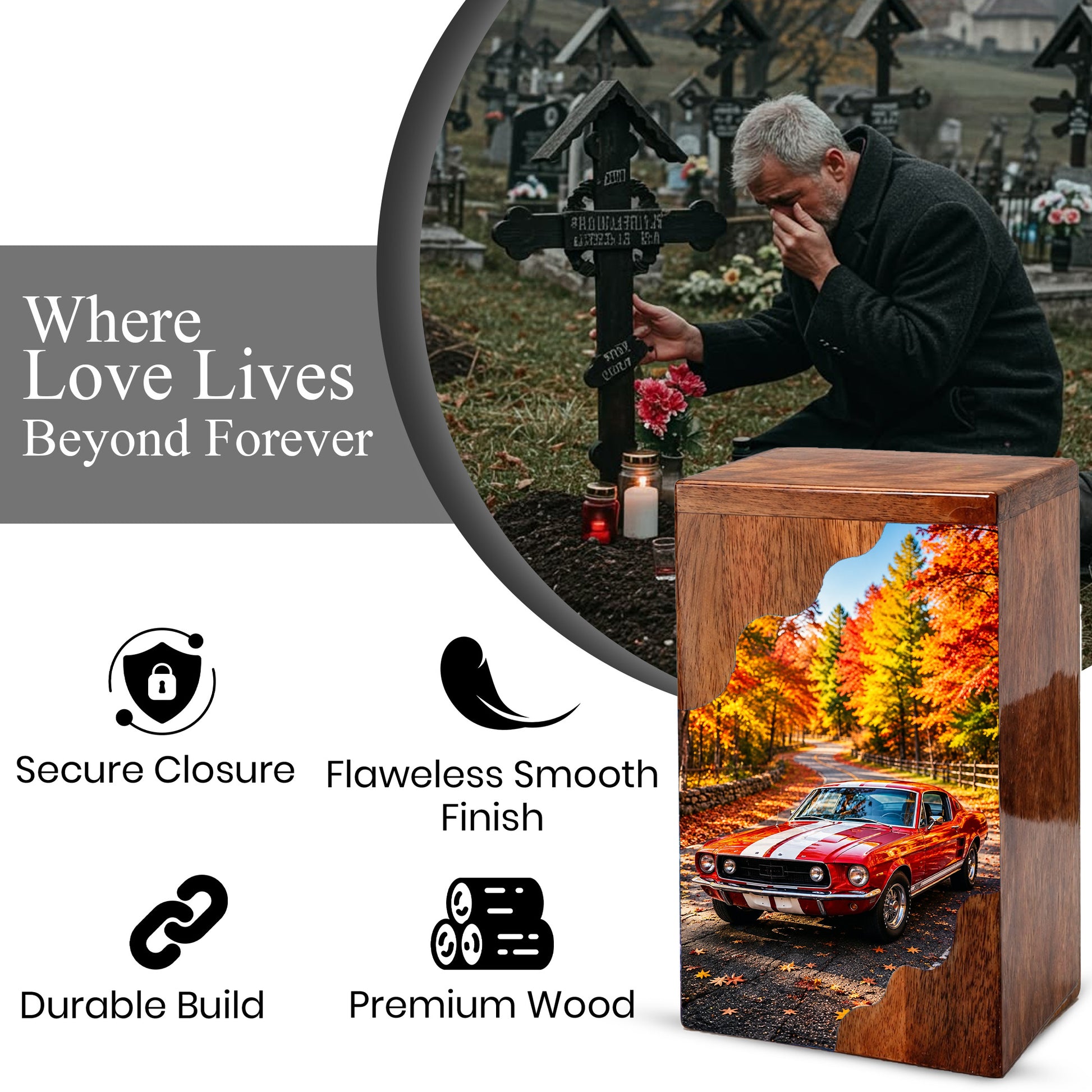 Classic Car Wooden Cremation Urn – Wooden Urn for Human Ashes