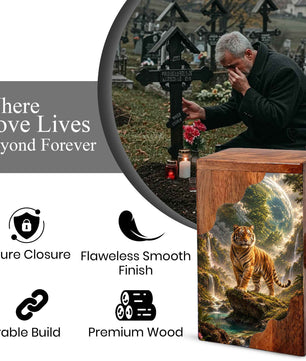 Personalised Urns for Dad, Wooden Cremation Urn for Human Ashes, Tiger Memorial Urn
