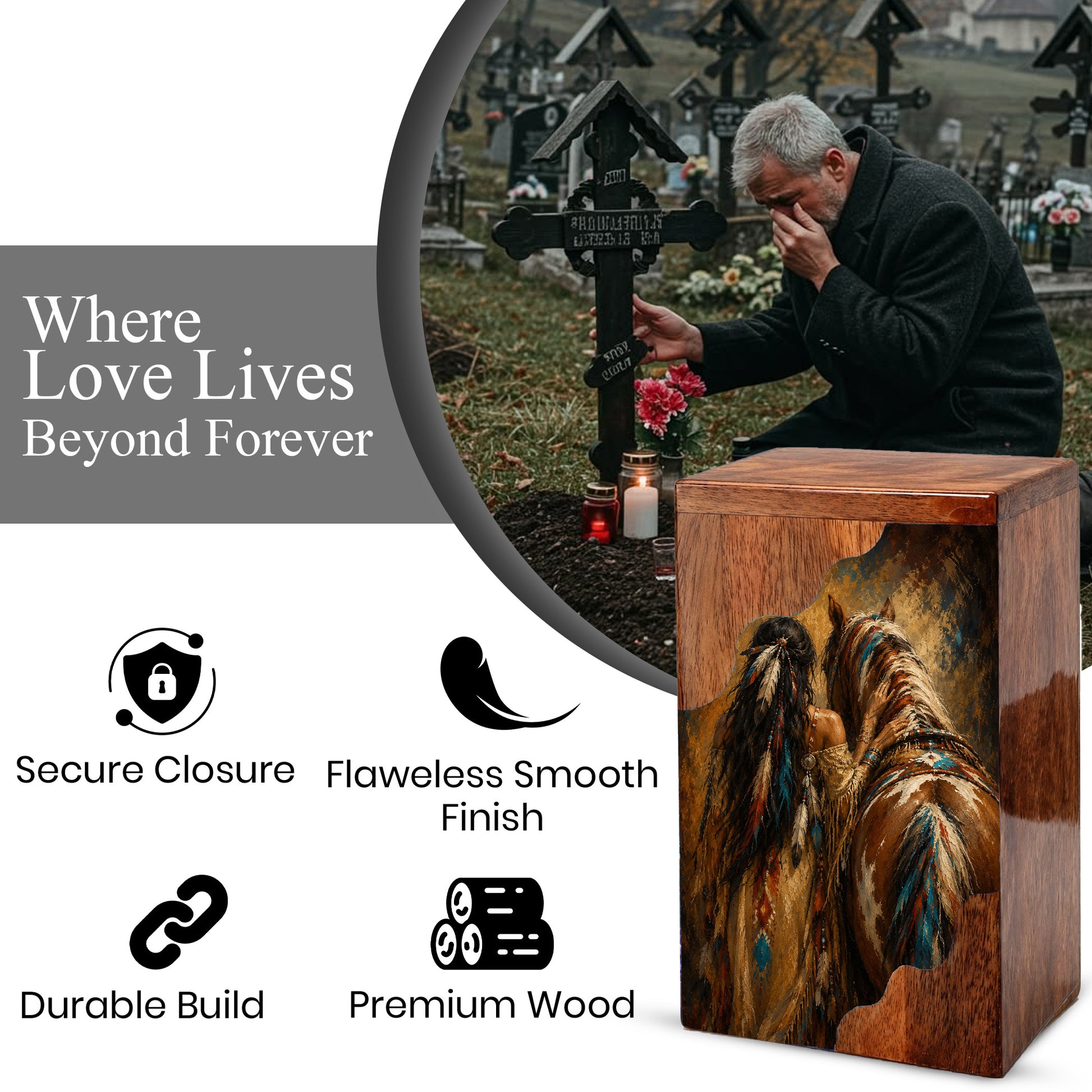 Horse Spirit Wooden Cremation Urn – Wooden Urn for Human Ashes