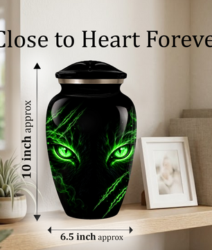 Adult Cremation Urn – Black Panther Green Eyes Memorial Urn for Adult Ashes