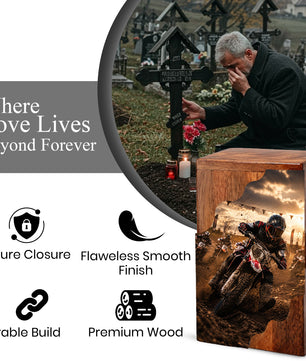 Motorcycle Wooden Cremation Urn for Dad – Personalized Wooden Urn for Human Ashes