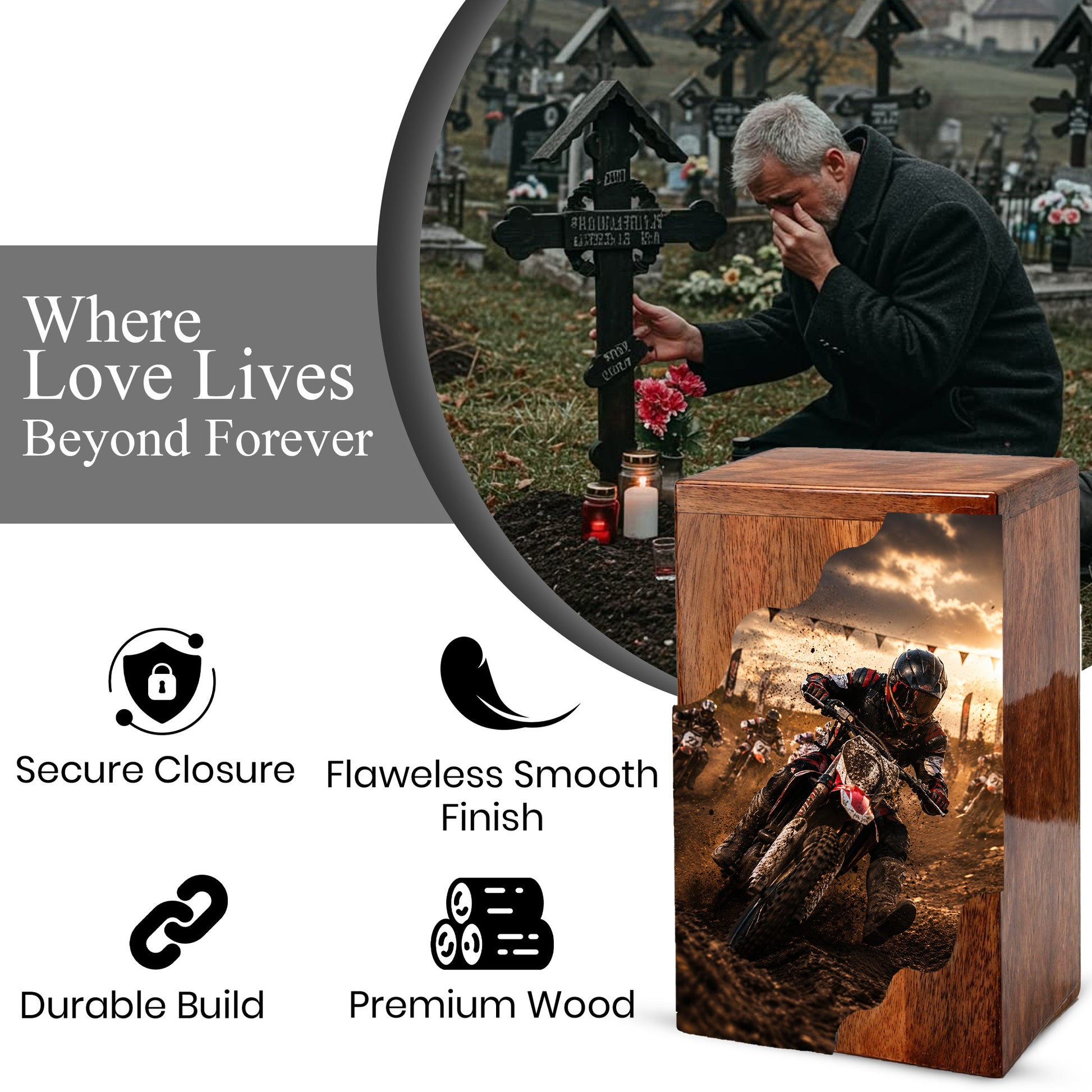 Motorcycle Wooden Cremation Urn for Dad – Personalized Wooden Urn for Human Ashes
