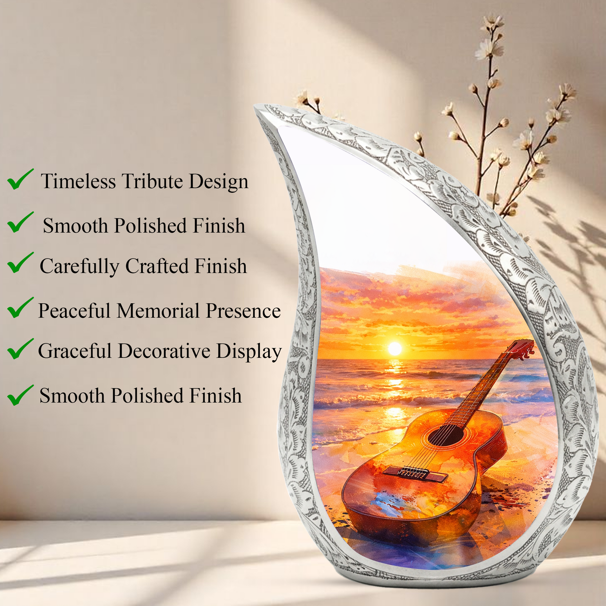 Beach Guitar Memorial Urn for Mom Dad, Funeral Urn for Human Ashes