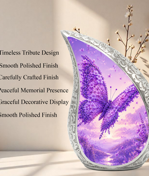 Butterfly Urn for Human Ashes | Purple Floral Adult Cremation Urn | Beautiful Butterfly Memorial Urn for Ashes