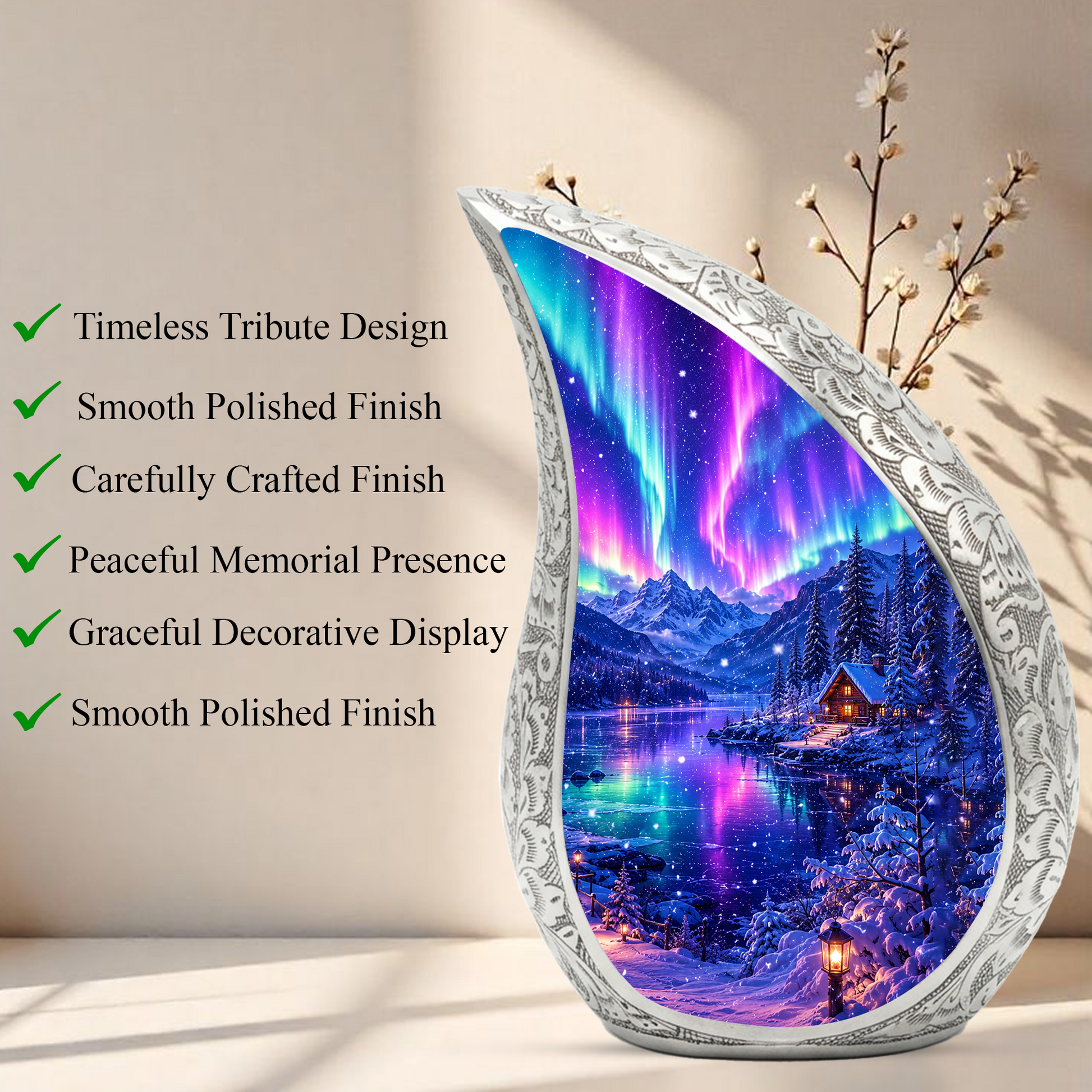 Aurora Borealis Cremation Urn for Mom & Women | Beautiful Keepsake Urn for Mom, Mother, Sister & Daughter