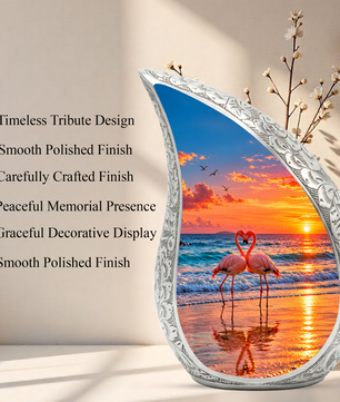 Flamingo Cremation Urn for Ashes, Beach Sunset Memorial Urn, Adult Aluminum Urn
