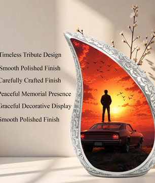 Classic Muscle Car Sunset Urn for Adult Ashes – Vintage Car Memorial Cremation Urn