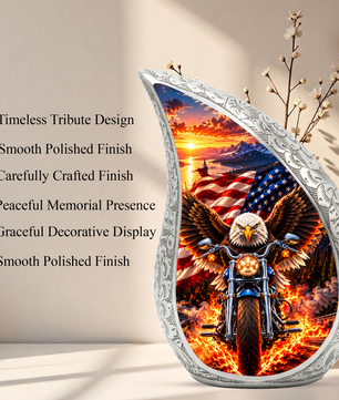 Patriotic Eagle Motorcycle Urn for Human Ashes, American Flag Adult Cremation Urn