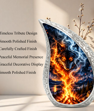 Wolf Cremation Urn for Ashes, Fire and Ice Wolf Adult Memorial Urn