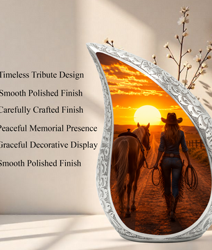Cowgirl Sunset Urn for Mom – Western Horse Cremation Urn for Human Ashes