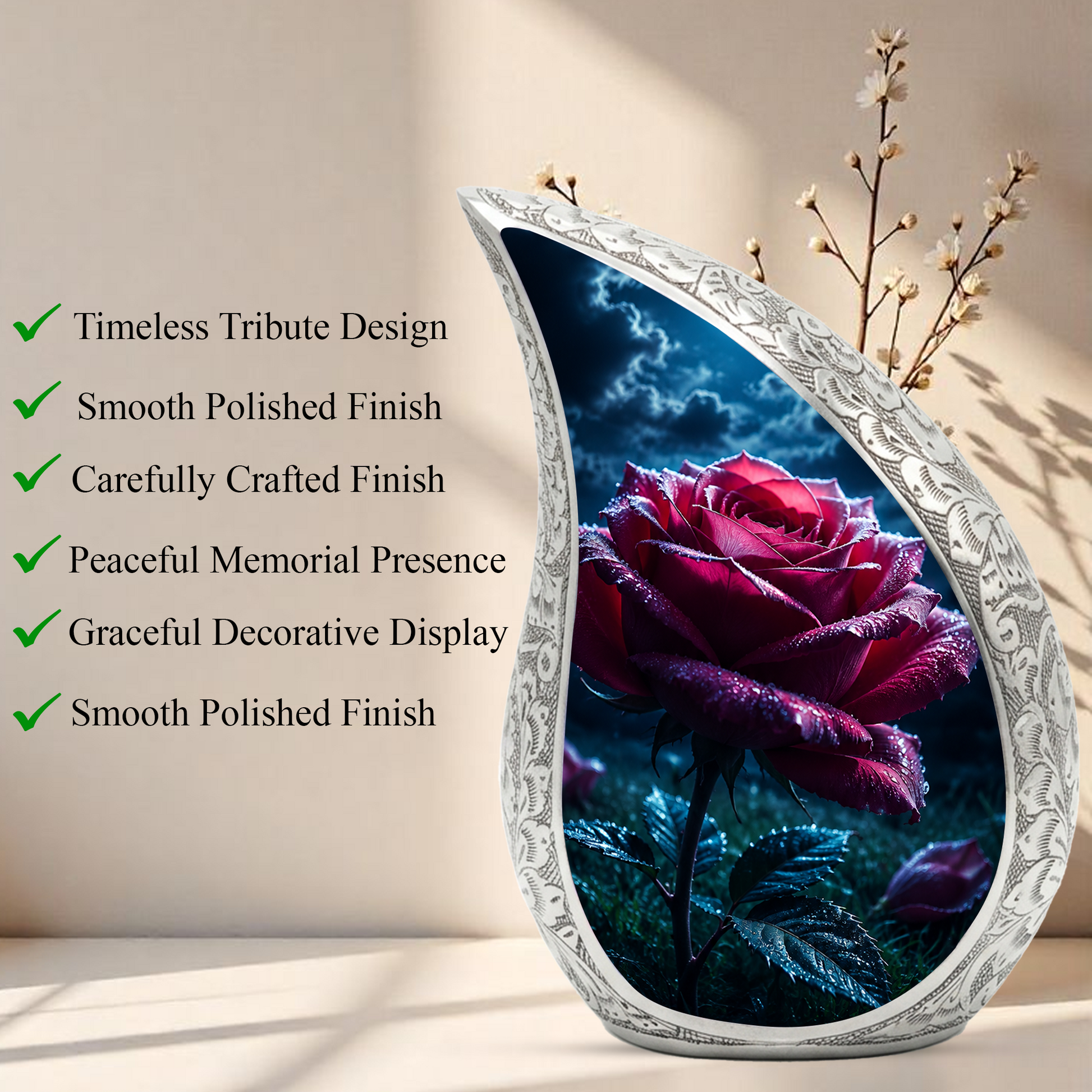 Rose Urn for Mom Ashes | Beautiful Rose Cremation Urn for Women, Mother, Sister, Daughter