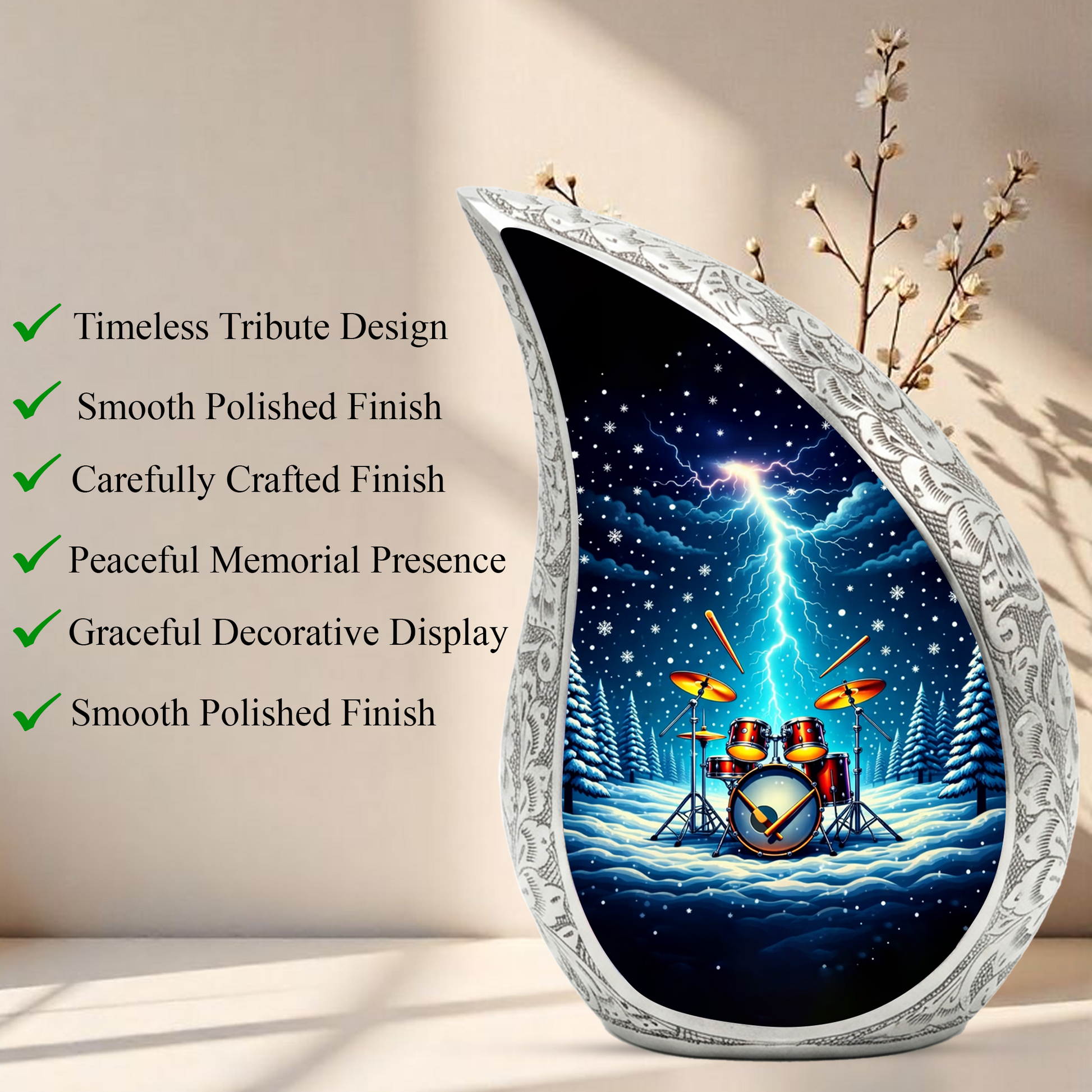 Drum Set Adult Urn for Human Ashes – Premium Drum Set Cremation Urn