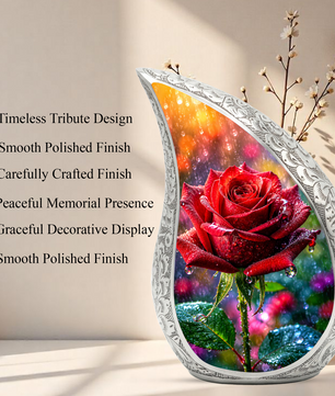 Red Rose Memorial Urn for Mom, Elegant Cremation Urn for Women