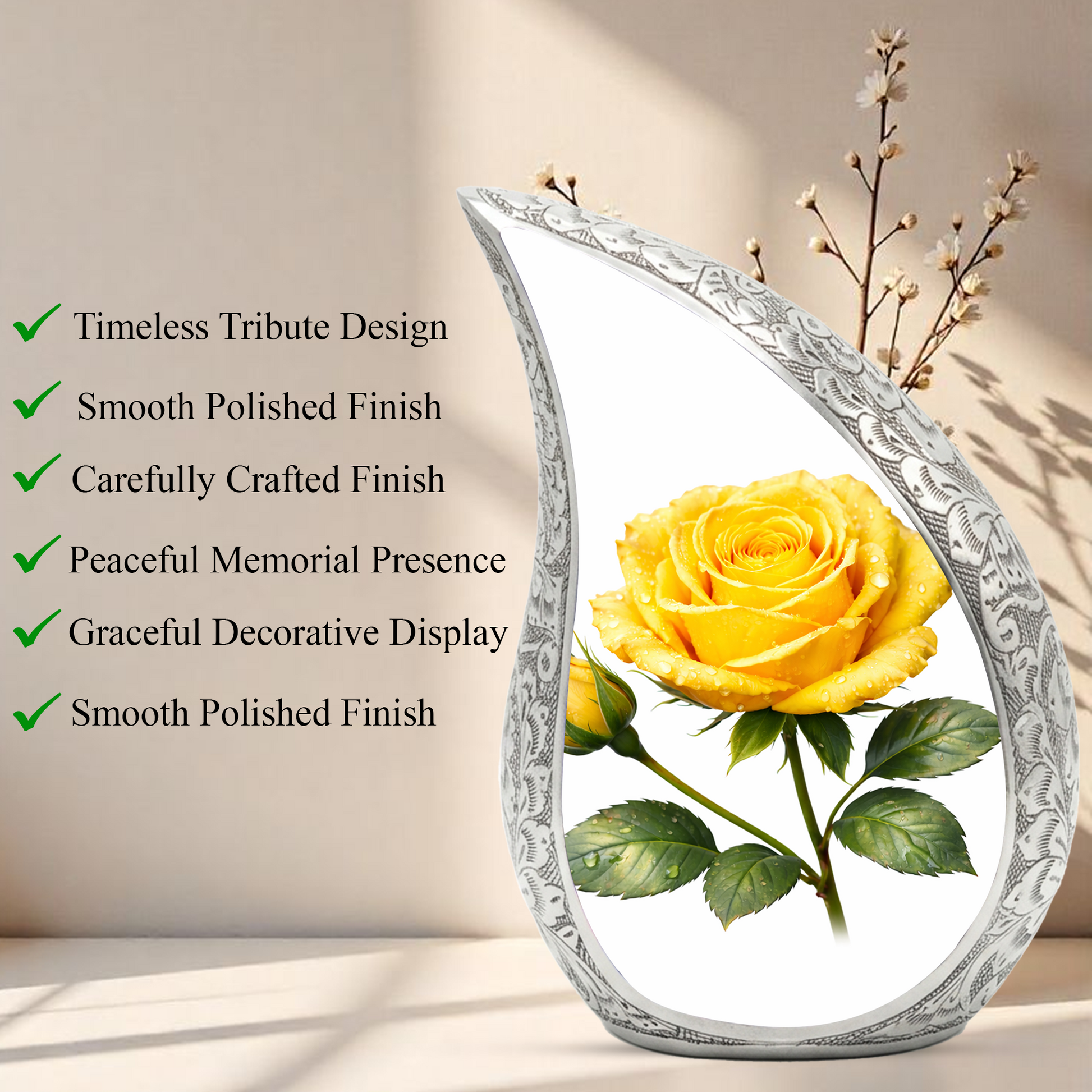 Yellow Rose Urn for Mom | Floral Urn for Human Ashes