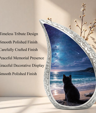 Personalized Cat Urn, Moonlight Beach Cat Urn for Ashes-Memorial Urn For Ashes