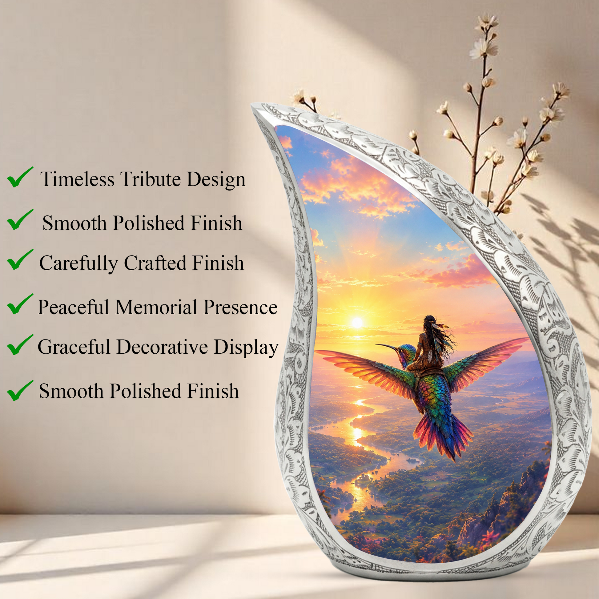 Hummingbird Urn for Human Ashes | Beautiful Adult Cremation Urn | Hummingbird Memorial Urn for Adult Ashes
