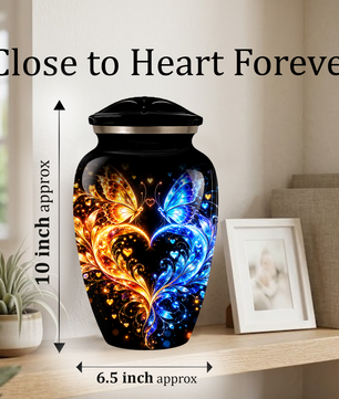 Butterfly Cremation Urn for Adult Ashes, Blue and Gold Butterflies Memorial Urn