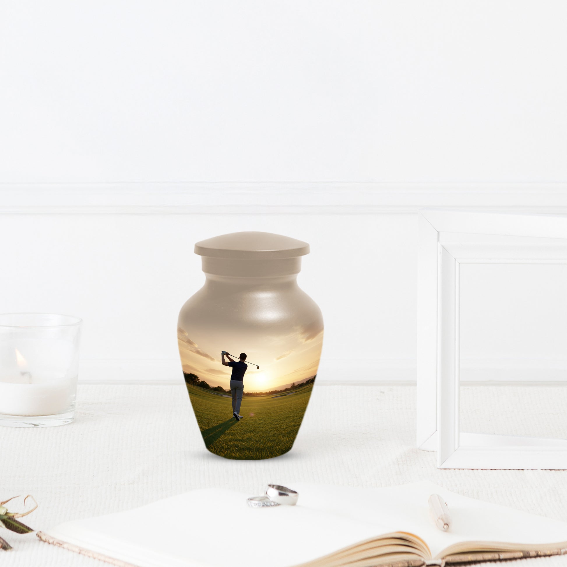 Golf Sunset Adult Urn for Human Ashes | Personalized Golf Cremation Ursn for Men & Dad