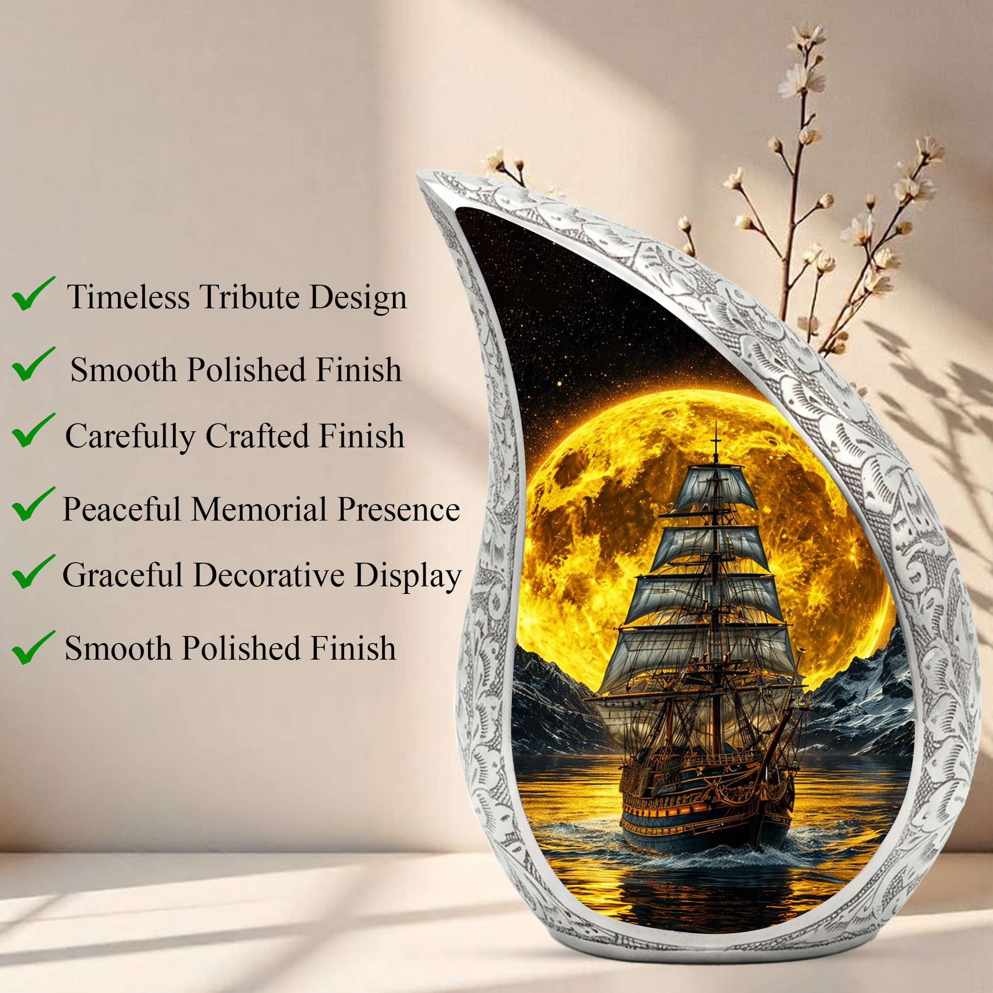 Pirate Ship Ocean Adult Urn for Human Ashes – Premium Ocean Wave Cremation Urn