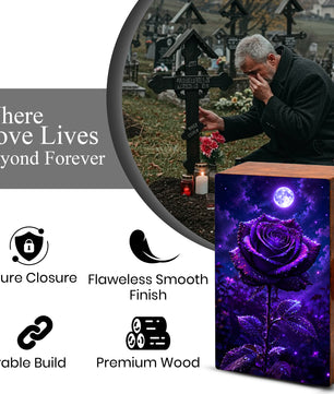 Purple Rose Flower Urn For Female Ashes - Funeral Flower Cremation Urns Box