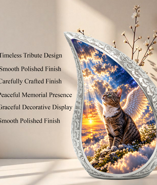 Angel Cat Cremation Urn for Ashes, Winged Cat Memorial Urn, Adult Aluminum Urn