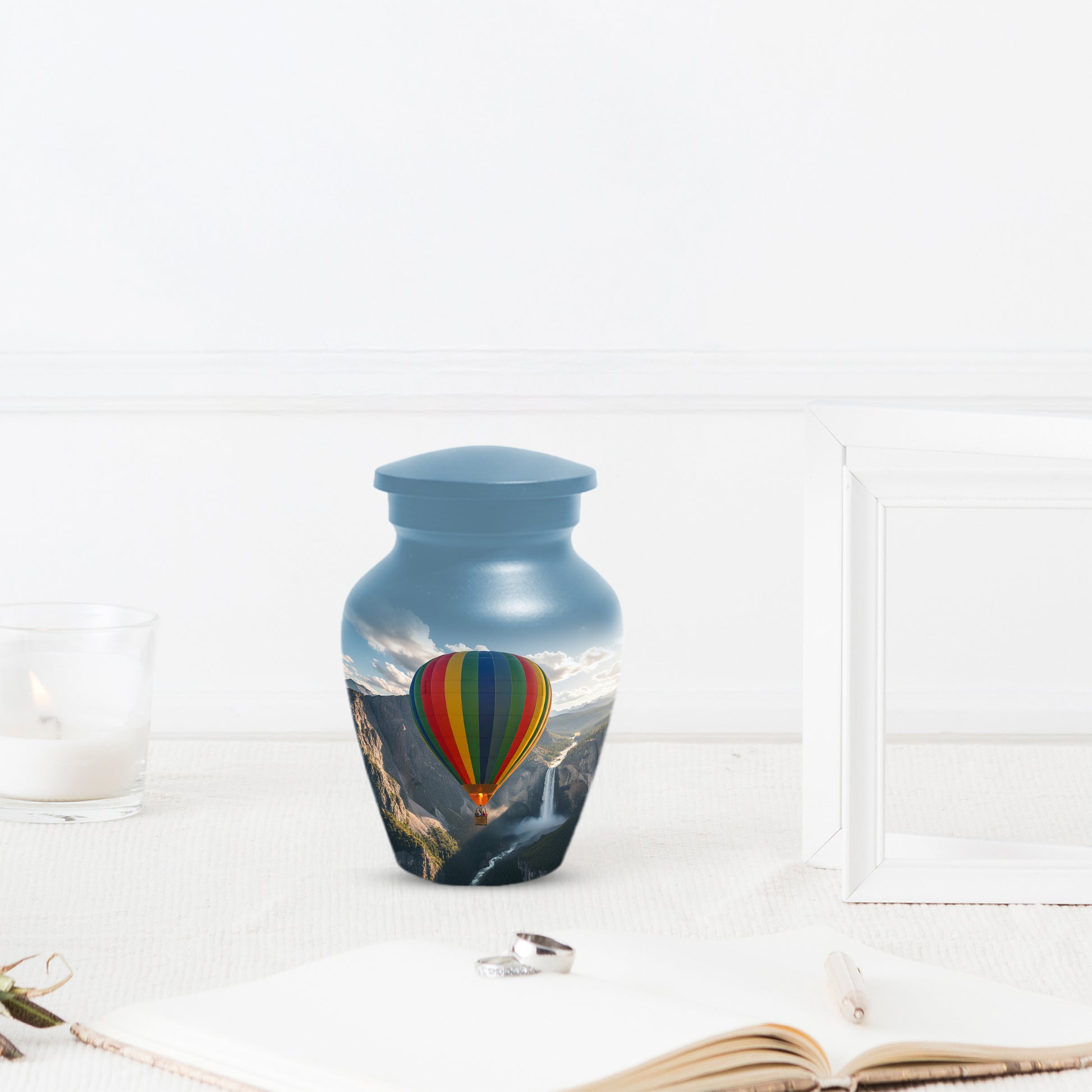 Hot Air Balloon Cremation Urn for Adult Ashes | Scenic Mountain & Waterfall Memorial Adult Urn