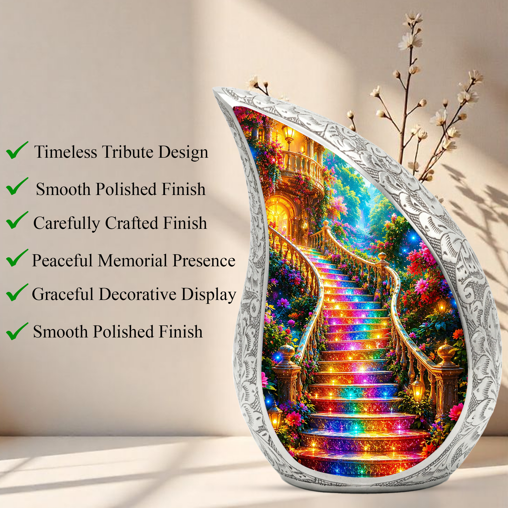 Rainbow Stairway to Heaven Urn for Mom, Personalized Cremation Urn for Ashe