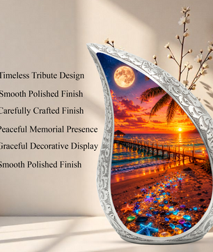Moonlit Beach Memorial Urn for Mom – Personalized Cremation Funeral Urn for Human Ashes | Keepsake Urn for Women