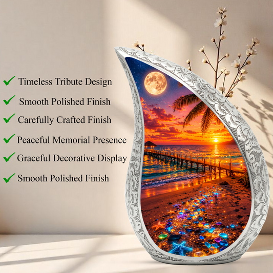 Moonlit Beach Memorial Urn for Mom – Personalized Cremation Funeral Urn for Human Ashes | Keepsake Urn for Women