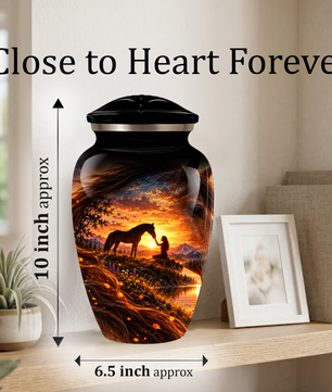 Personalized Adult Cremation Urn for Ashes, Custom Memorial Urn, Horse Sunset Artwork, Adult Urn