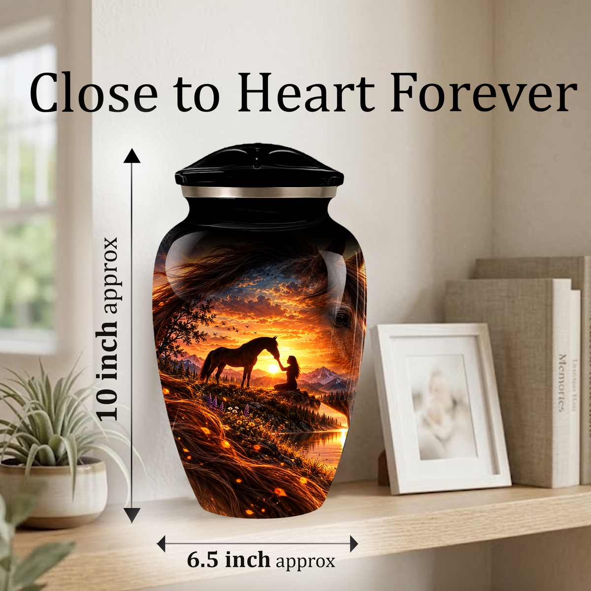 Personalized Adult Cremation Urn for Ashes, Custom Memorial Urn, Horse Sunset Artwork, Adult Urn