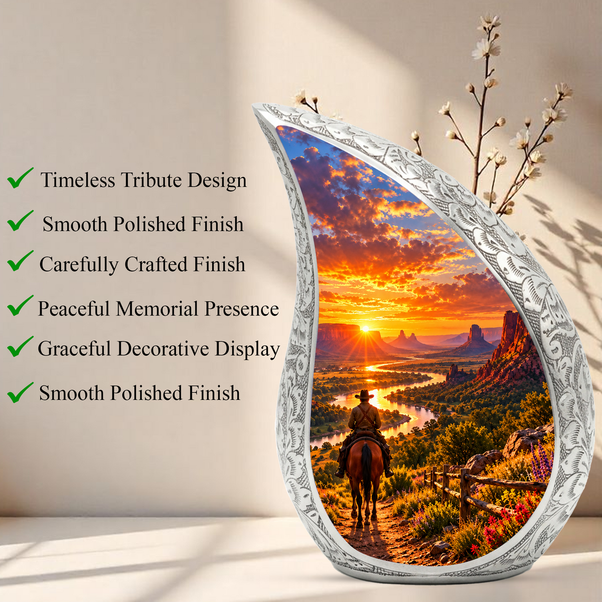 Cowboy Horse Cremation Urn for Ashes, Western Memorial Urn, Cowboy Adult Urn, Horse Lover Urn