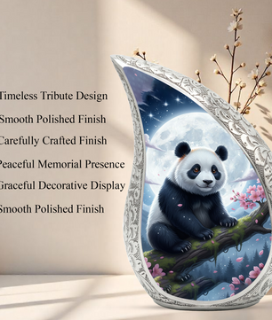 Moonlit Panda Personalized Cremation Urn – Teardrop Style Aluminum Memorial Urn, 10 Inch